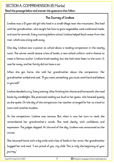 Grade 6: Term 2 - English Comprehension, Visual and Language Test and Memo - Image 2