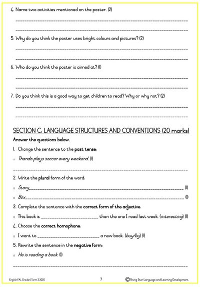 Grade 6: Term 2 - English Comprehension, Visual and Language Test and Memo - Image 3