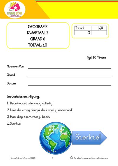 Graad 6: Kwartaal 2 - Geografie Toets & Memo - Image 3