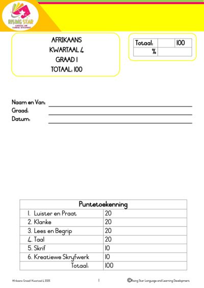 Graad 1 Afrikaans HT Assessering Kwartaal 4 - Image 3